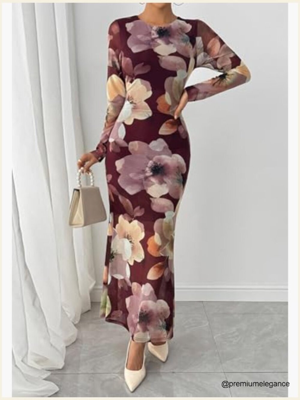 Wedding Guest Bodycon Maxi Dress with Fishtail Hem Long Sleeve - Picture 4 of 7